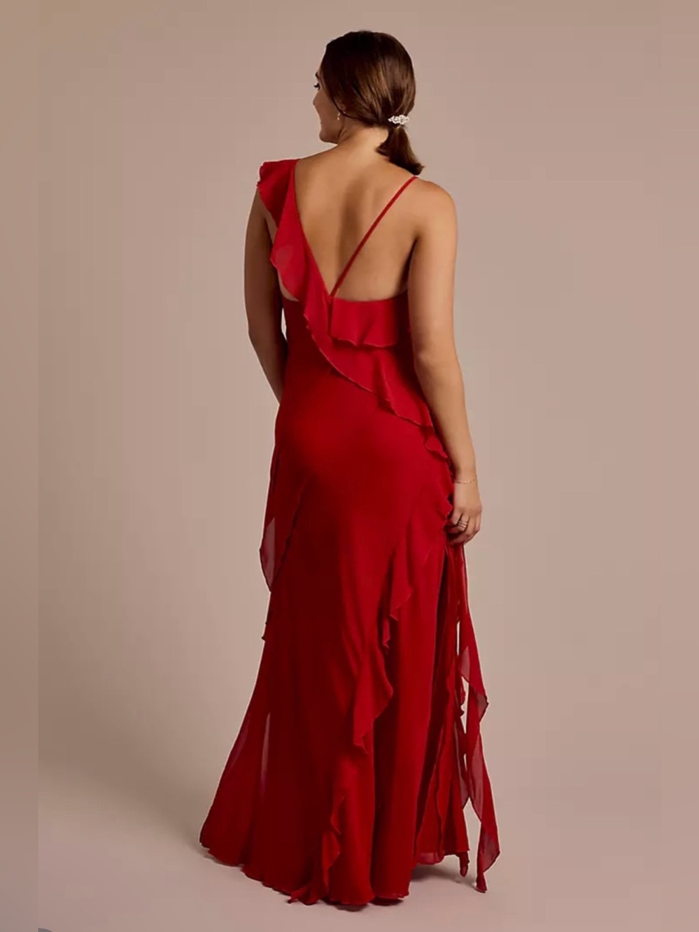 Beautiful Red Ruffle Chiffon Sheath Dress - Picture 5 of 6